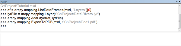 Screen capture of ExportToPDF results in Python window Screen capture of ExportToPDF results in Python window