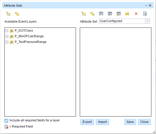 Event Editor Attribute Sets dialog box Event Editor Attribute Sets dialog box