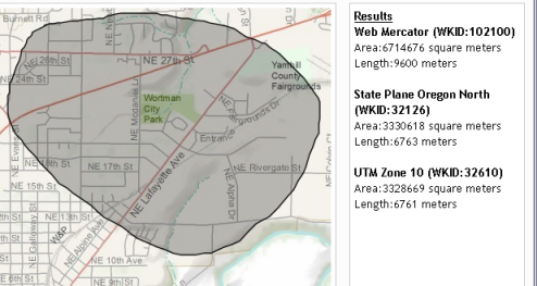 Measuring polygon area using the sample web application Measuring polygon area using the sample web application
